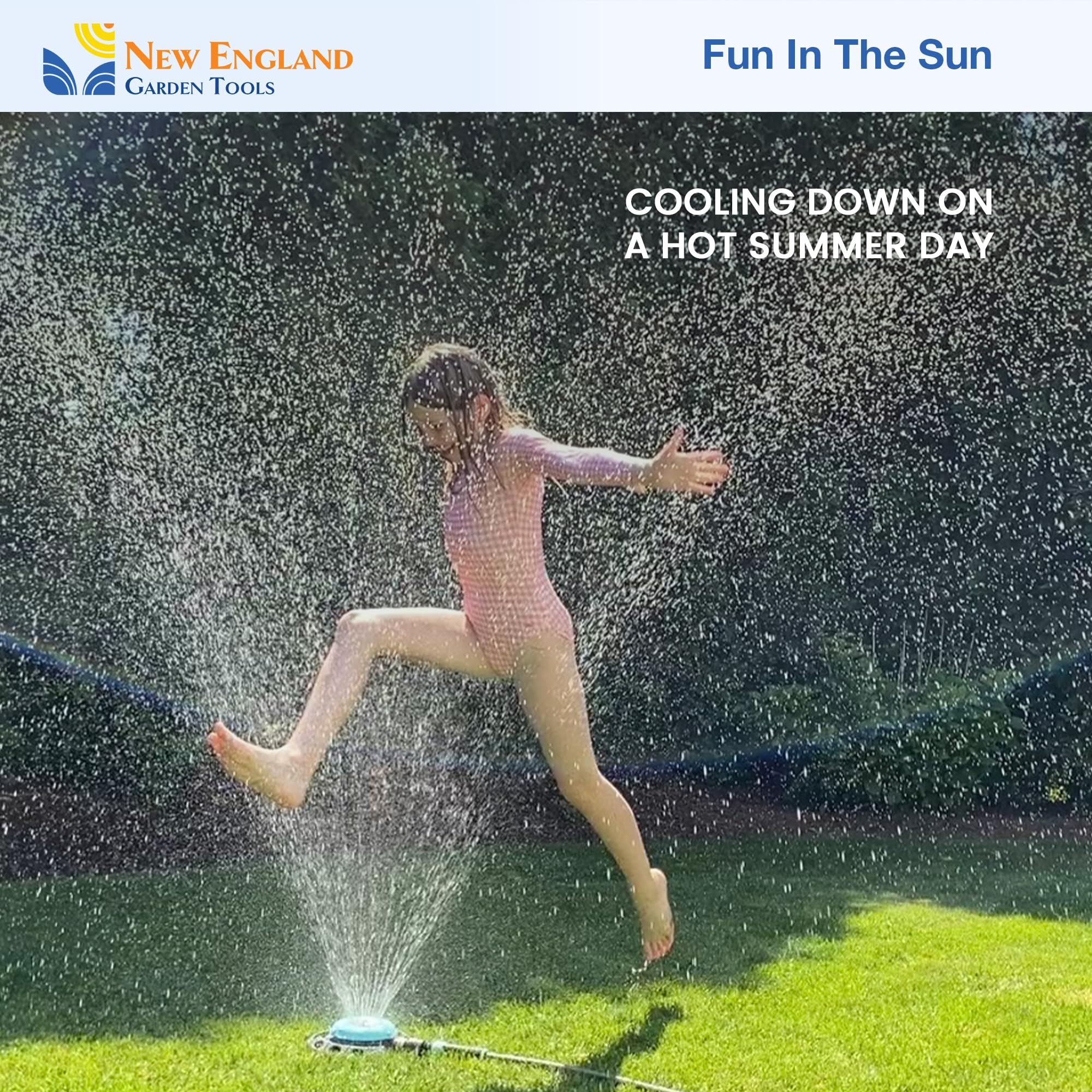 New England Garden Tools Spot Watering Sprinkler delivers up to 40 ft spray for wide yard coverage