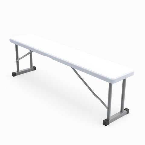 New Home Era folding bench in white resin seat offers sturdy, portable seating.