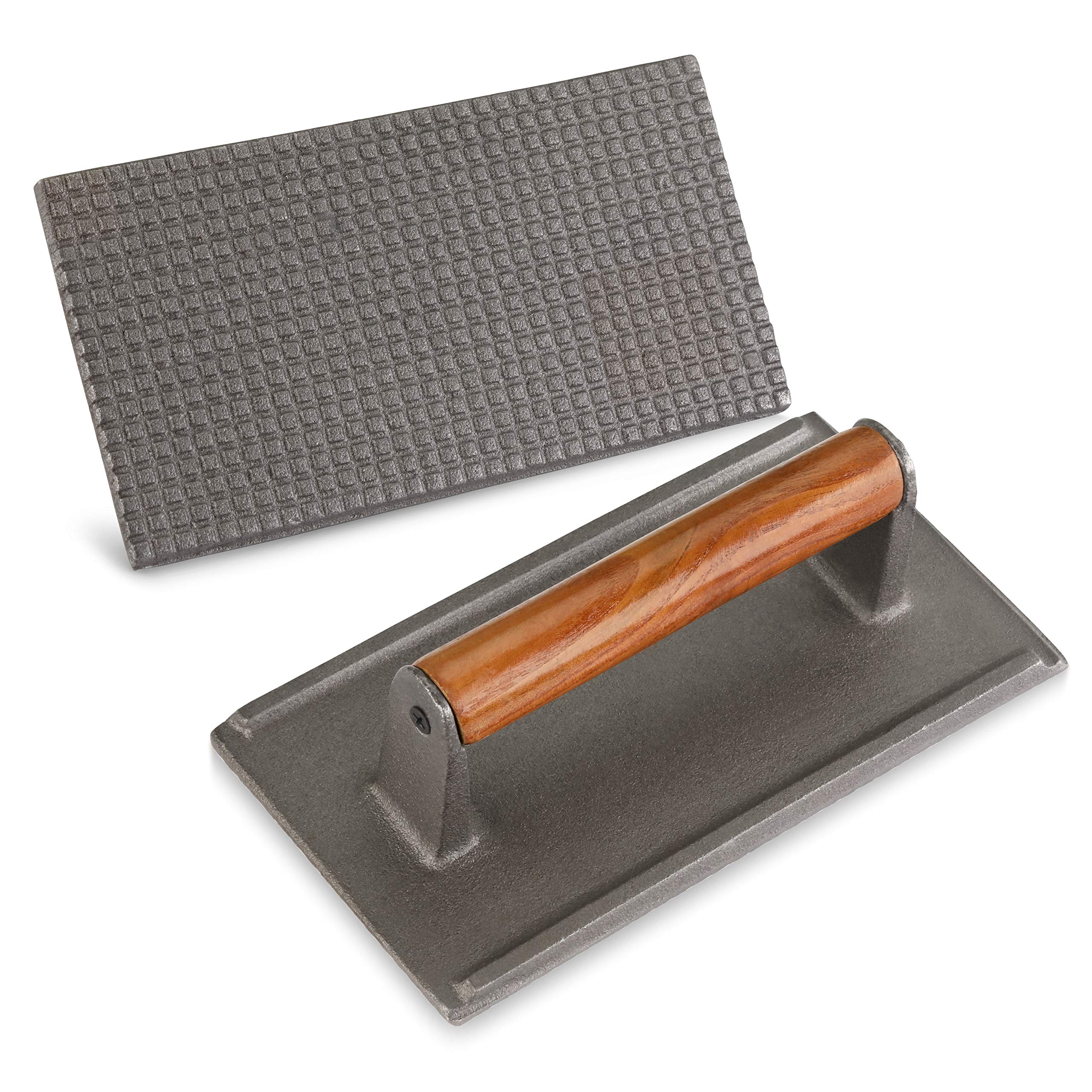 New Star 36435 iron steak weight press top view helps evenly flatten patties