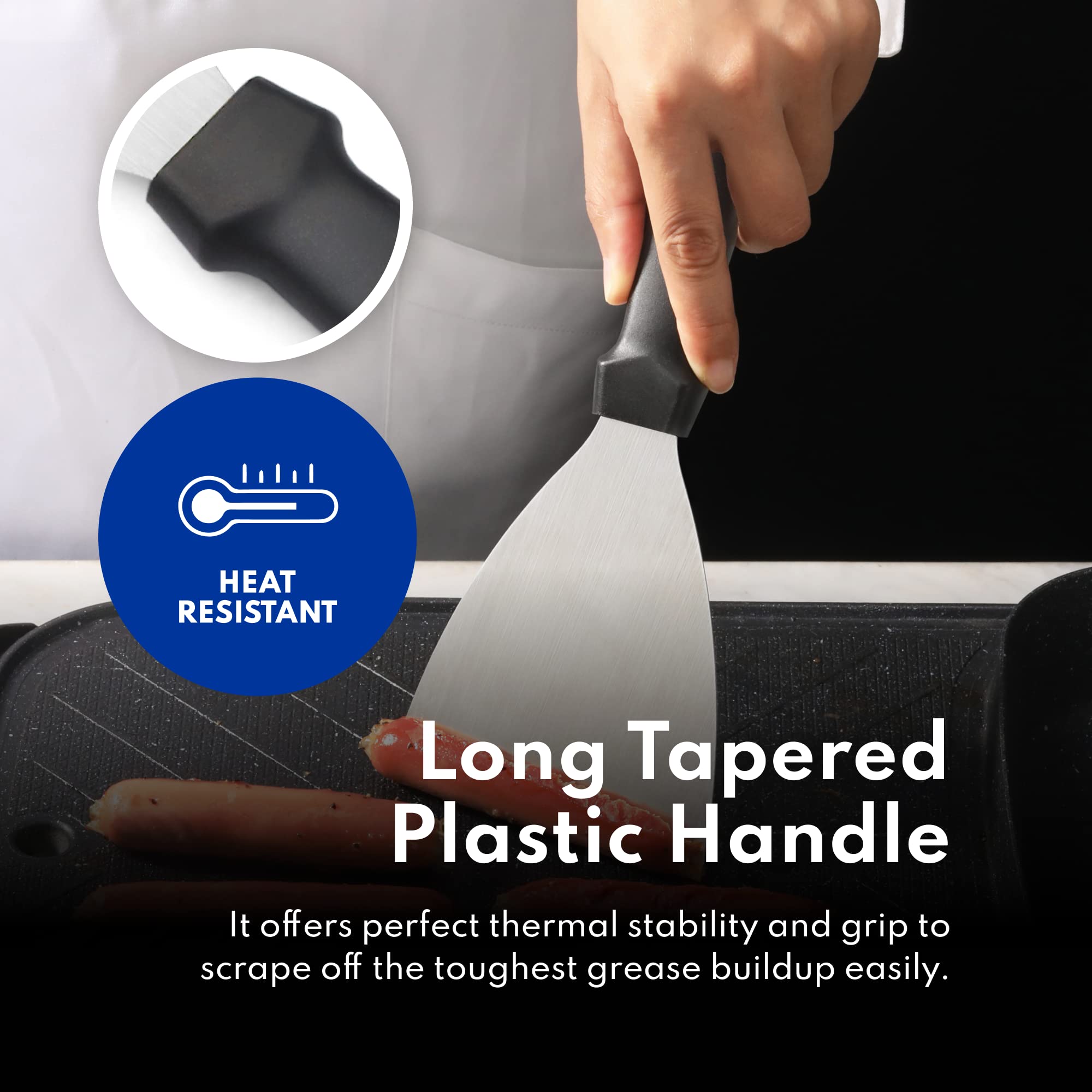 New Star 38323 black-handle grill scraper designed for easy cleaning.