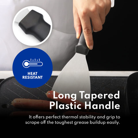 New Star 38323 black-handle grill scraper designed for easy cleaning.