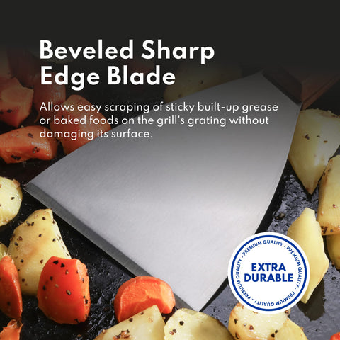New Star 38323 grill scraper in action in a professional kitchen.