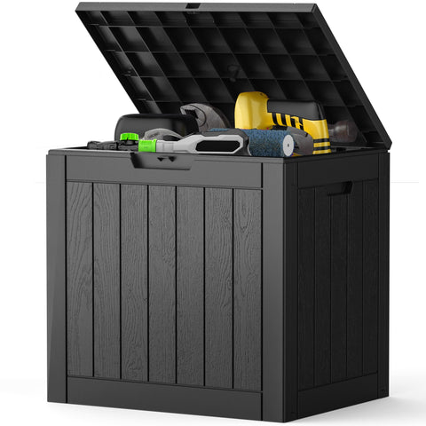 NEWBULIG 31gal deck box front view for cushions and tools storage.