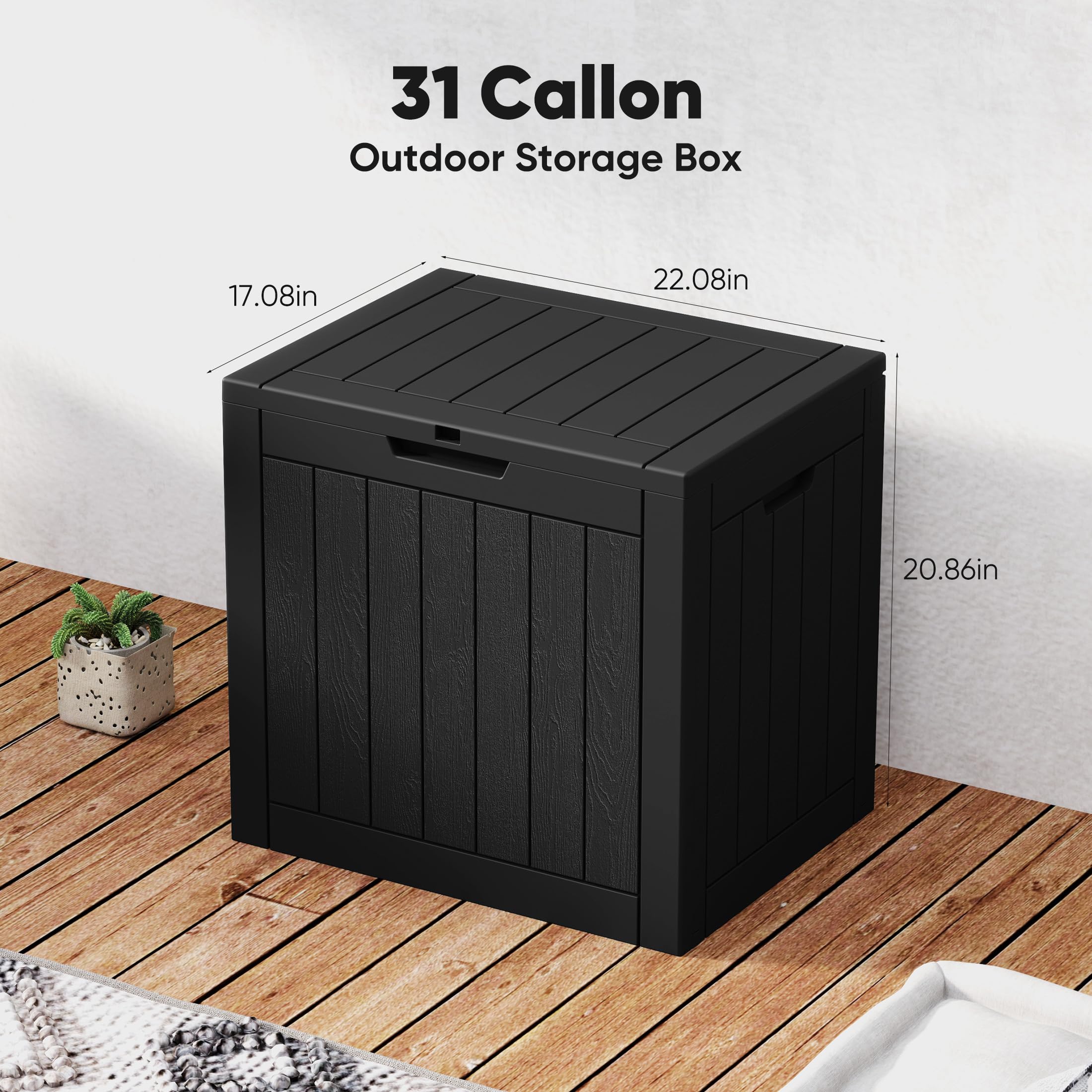 NEWBULIG 31gal deck box open lid provides quick access.