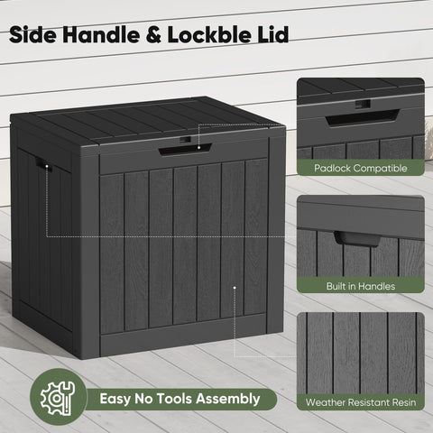 NEWBULIG 31gal deck box seating with 170 lb capacity.