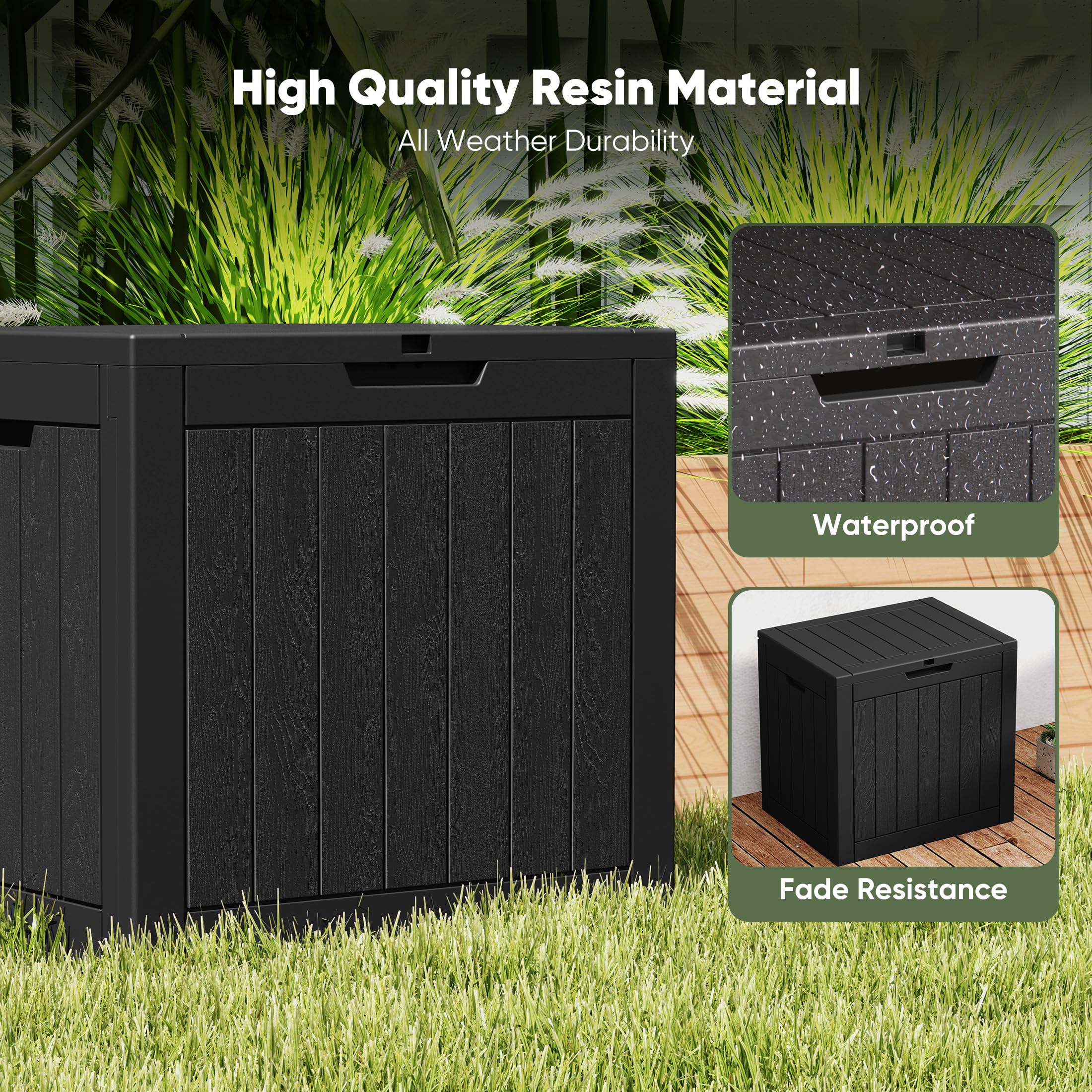 NEWBULIG 31gal deck box side handles show easy transport.