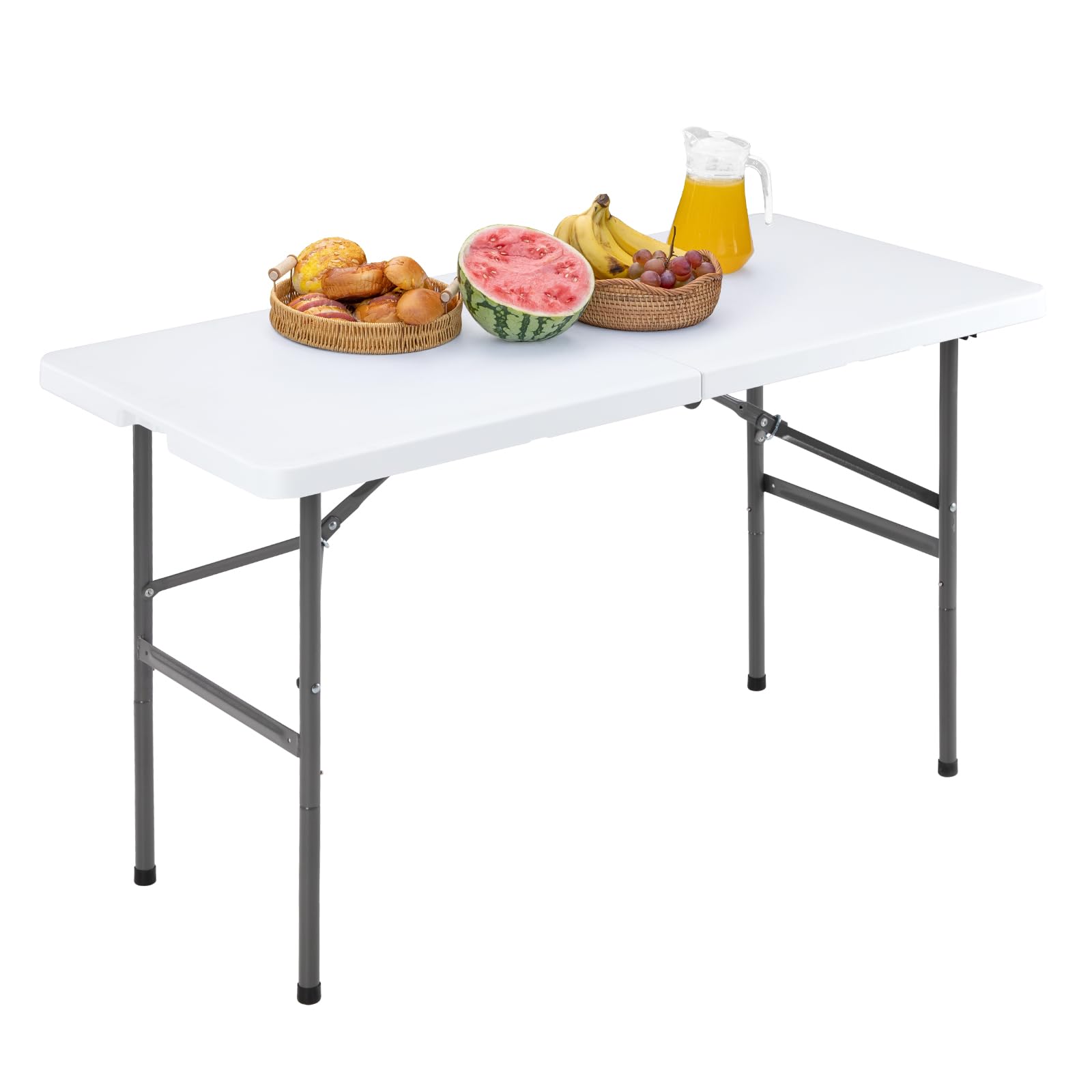 NEWBULIG 4 ft folding table top view showing durable HDPE surface for outdoor meals