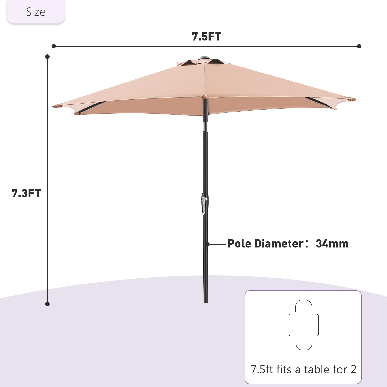 NEWBULIG 7.5ft 6-ribs frame ensures robust stability against wind