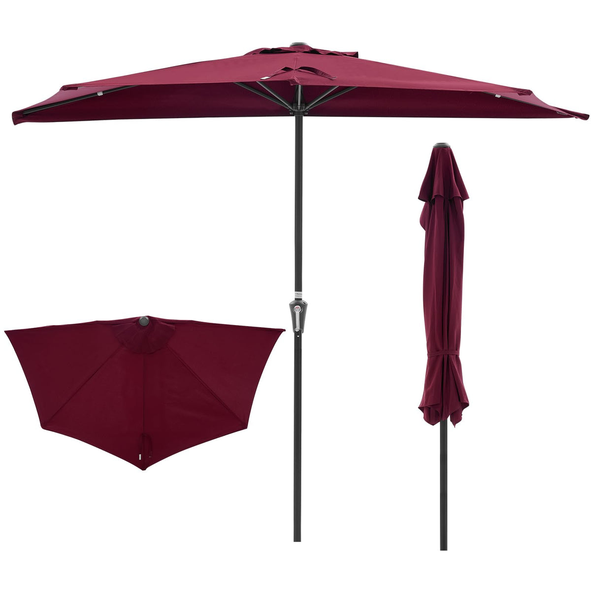 NEWBULIG 9ft half umbrella assembled, showcasing space-saving design for balconies and walls