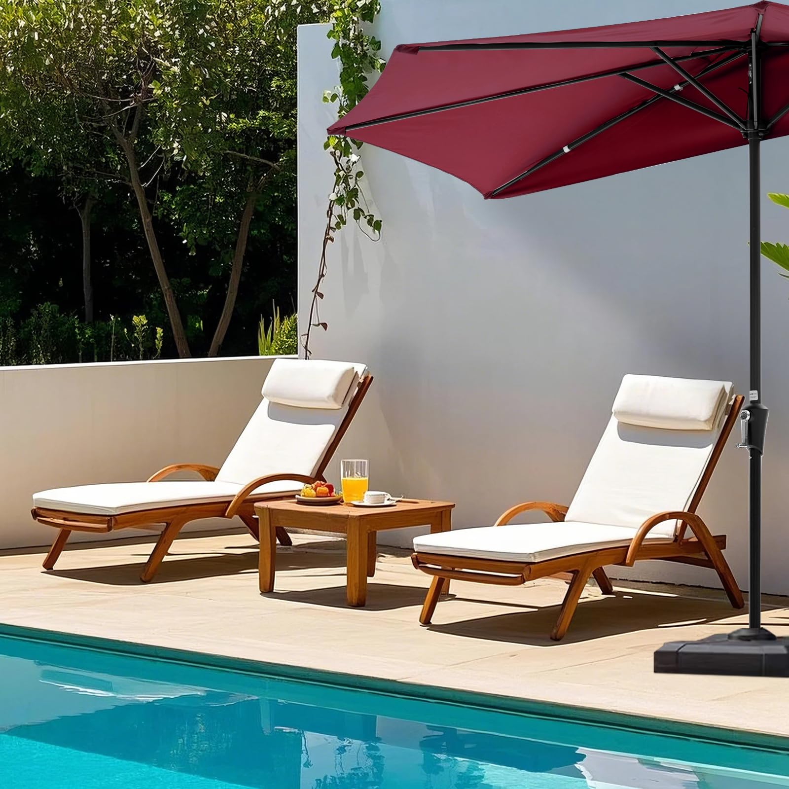 NEWBULIG detachable pole enables simple storage of red half umbrella