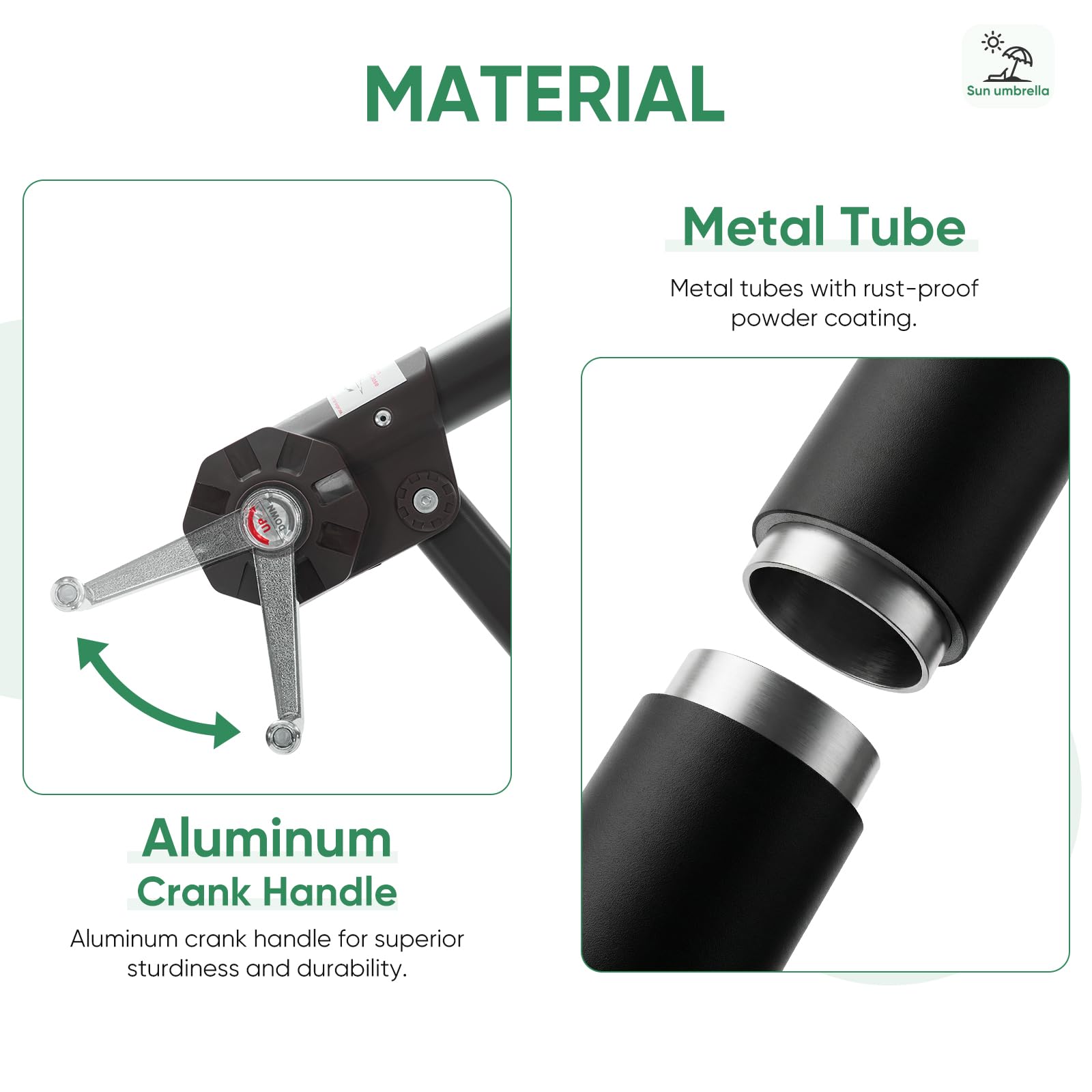 Newbulig aluminum crank handle enables smooth height and angle adjustments.