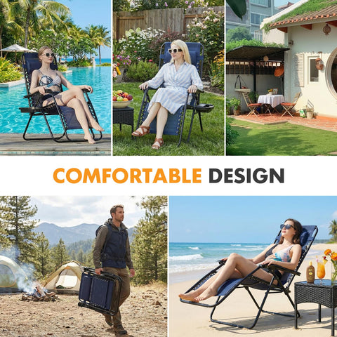 NEWBULIG chair blue portable lounge for patio and beach use.