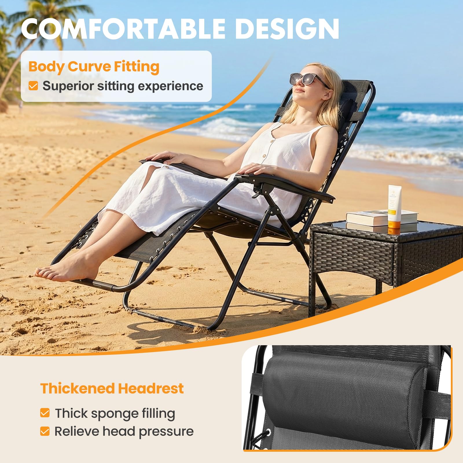 NEWBULIG mesh-back Zero Gravity chair detail for breathable cooling