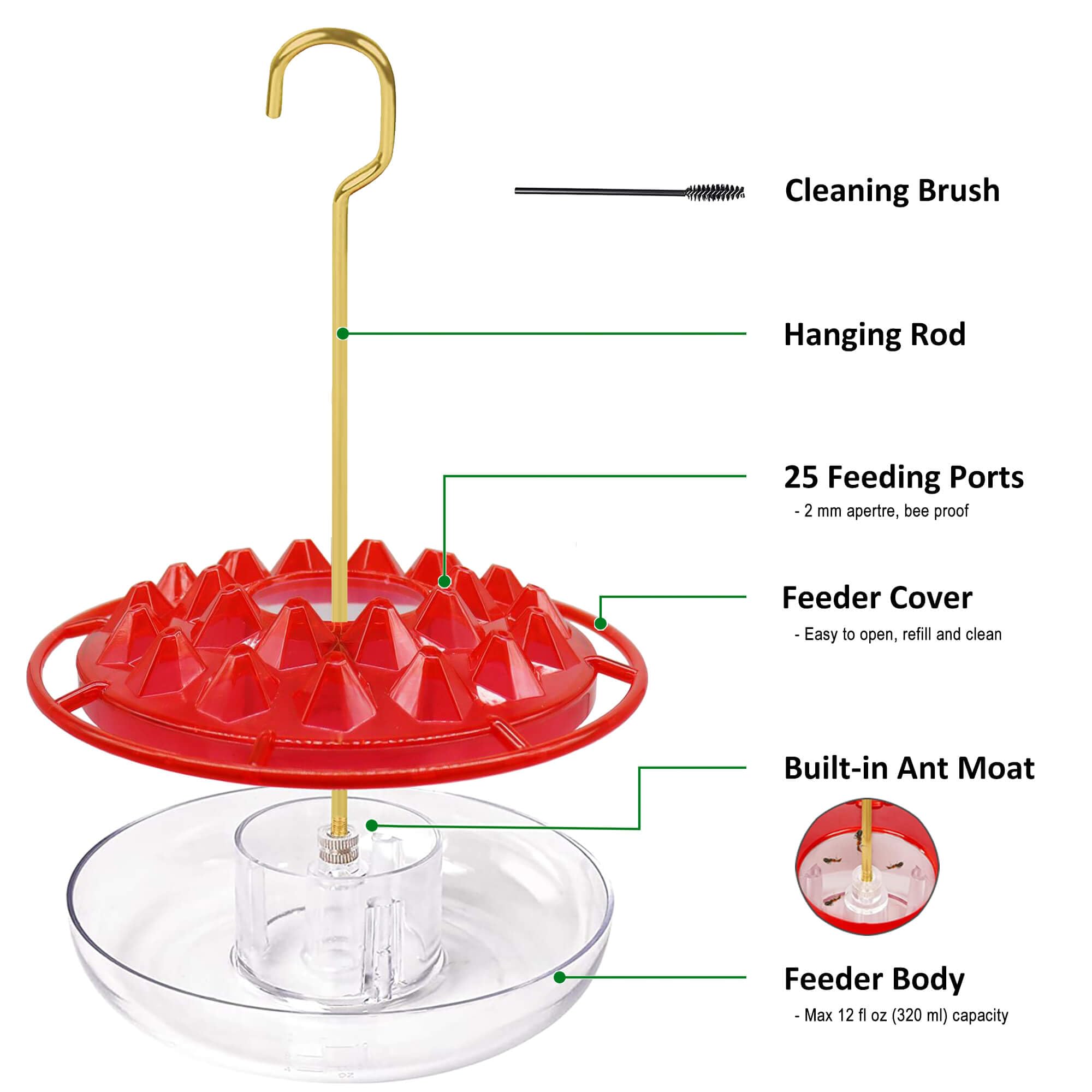 NEWCARLAB hummingbird feeder with ant moat protecting nectar