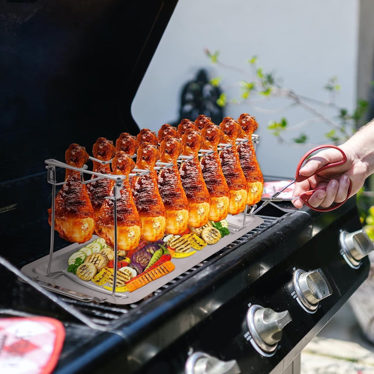NEWCOMDIGI dishwasher-safe chicken rack cleans quickly after cookouts