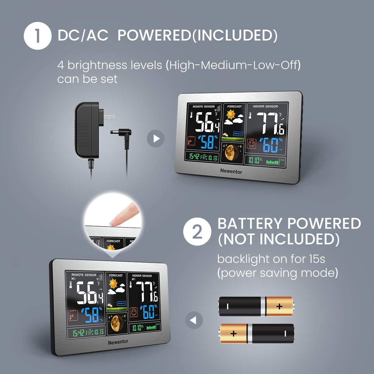 Newentor atomic clock with dual alarms provides precise time for schedules.
