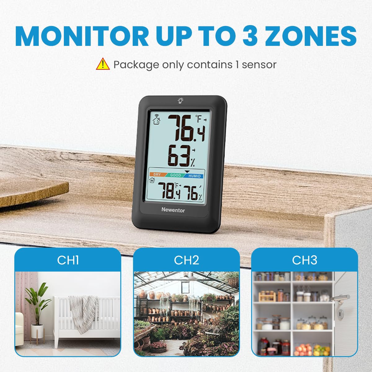 Newentor comfort indicator with hygrometer for indoor climate awareness.