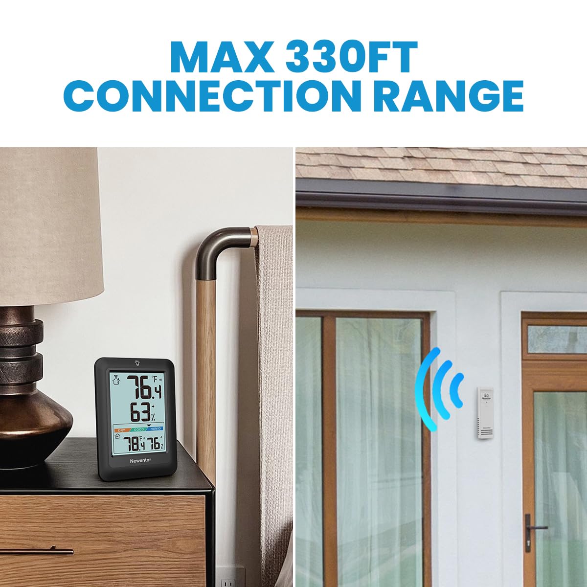 Newentor wireless outdoor sensor sends data to the main unit.