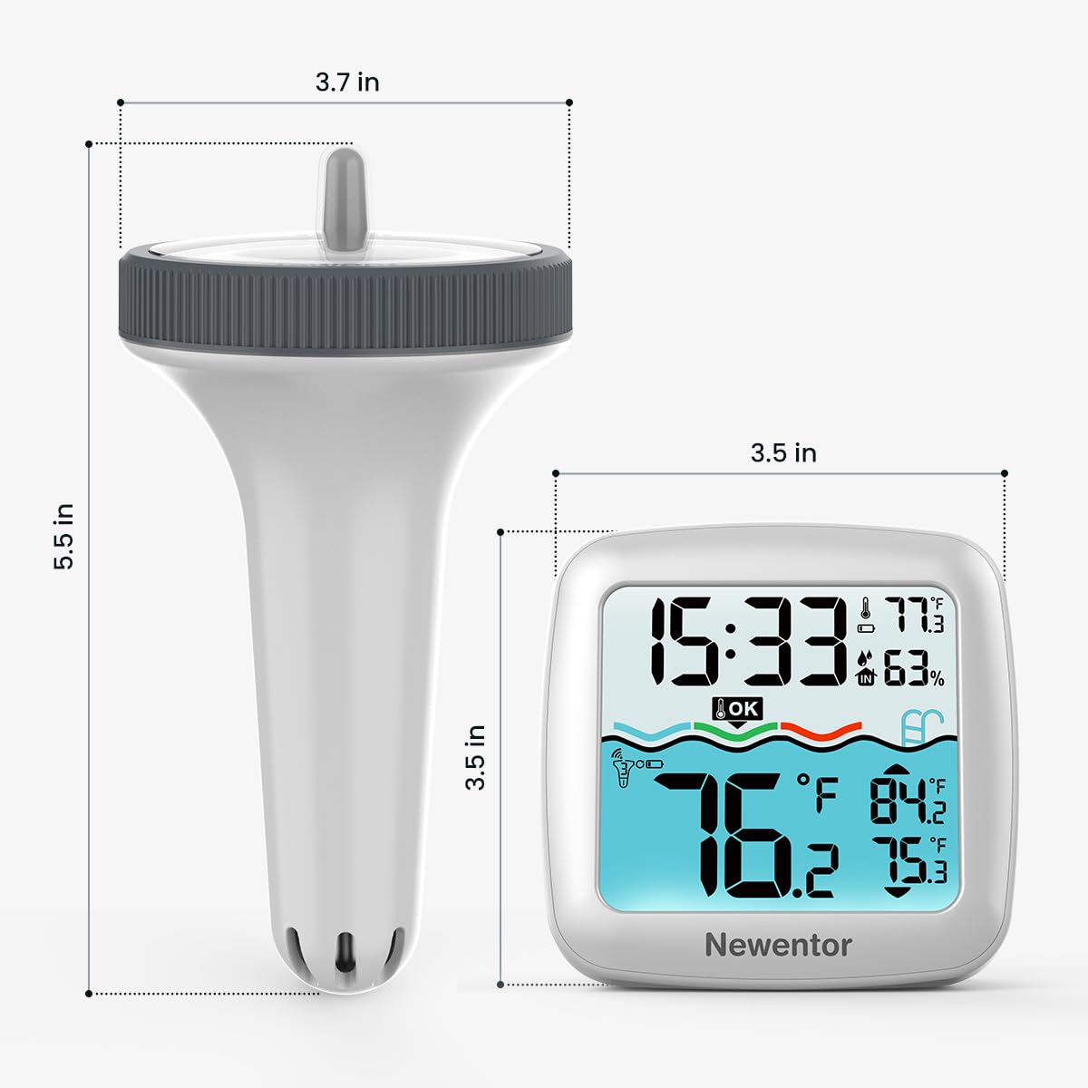 Newentor spa float thermometer used in hot tub for easy temp checks.