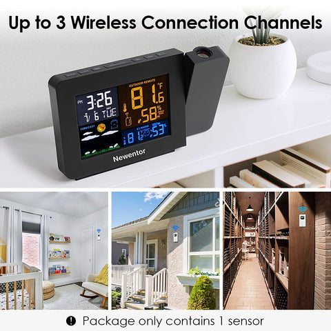 Newentor compatible with up to three sensors for multi-area weather monitoring around home.