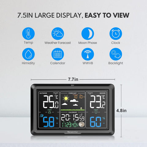 Newentor Weather Station atomic clock function ensures accurate time and date.