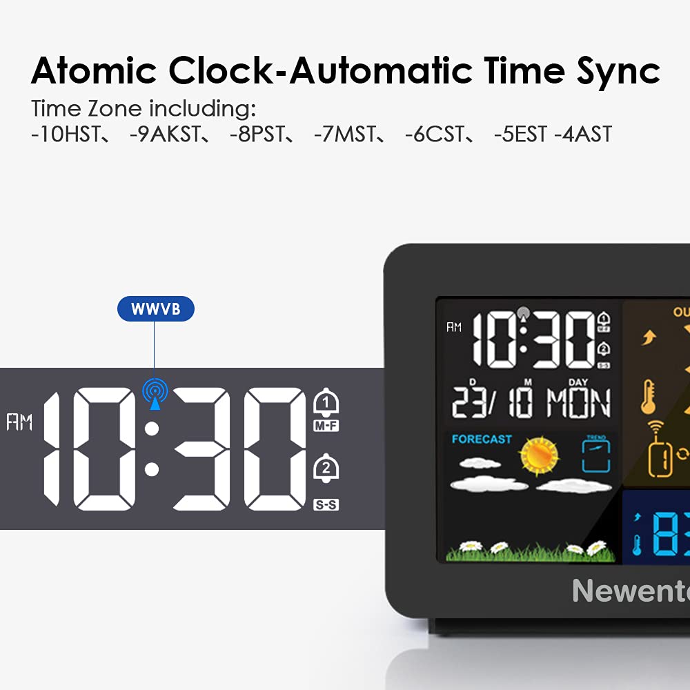 Newentor weather station shows indoor/outdoor temperature and forecasts for planning.