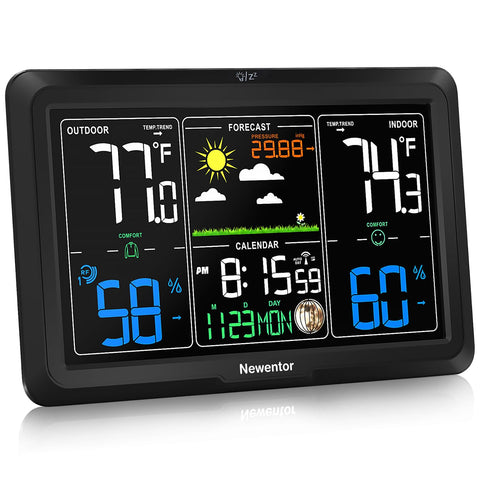 Newentor Weather Station front view with clear 7.5-inch display for daily readings.