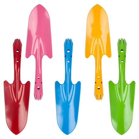 Newflager mini colorful metal hand shovel set of five for kids' gardening.