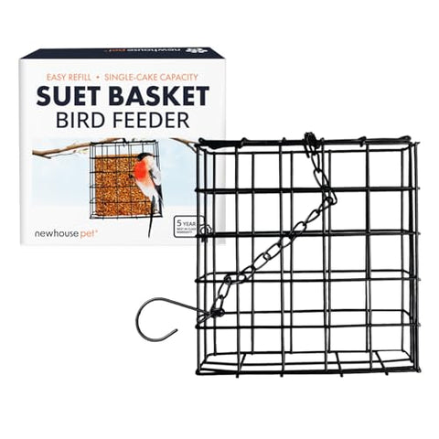 Newhouse Pet Suet Cake Holder with hinge-top enables quick refills outdoors.