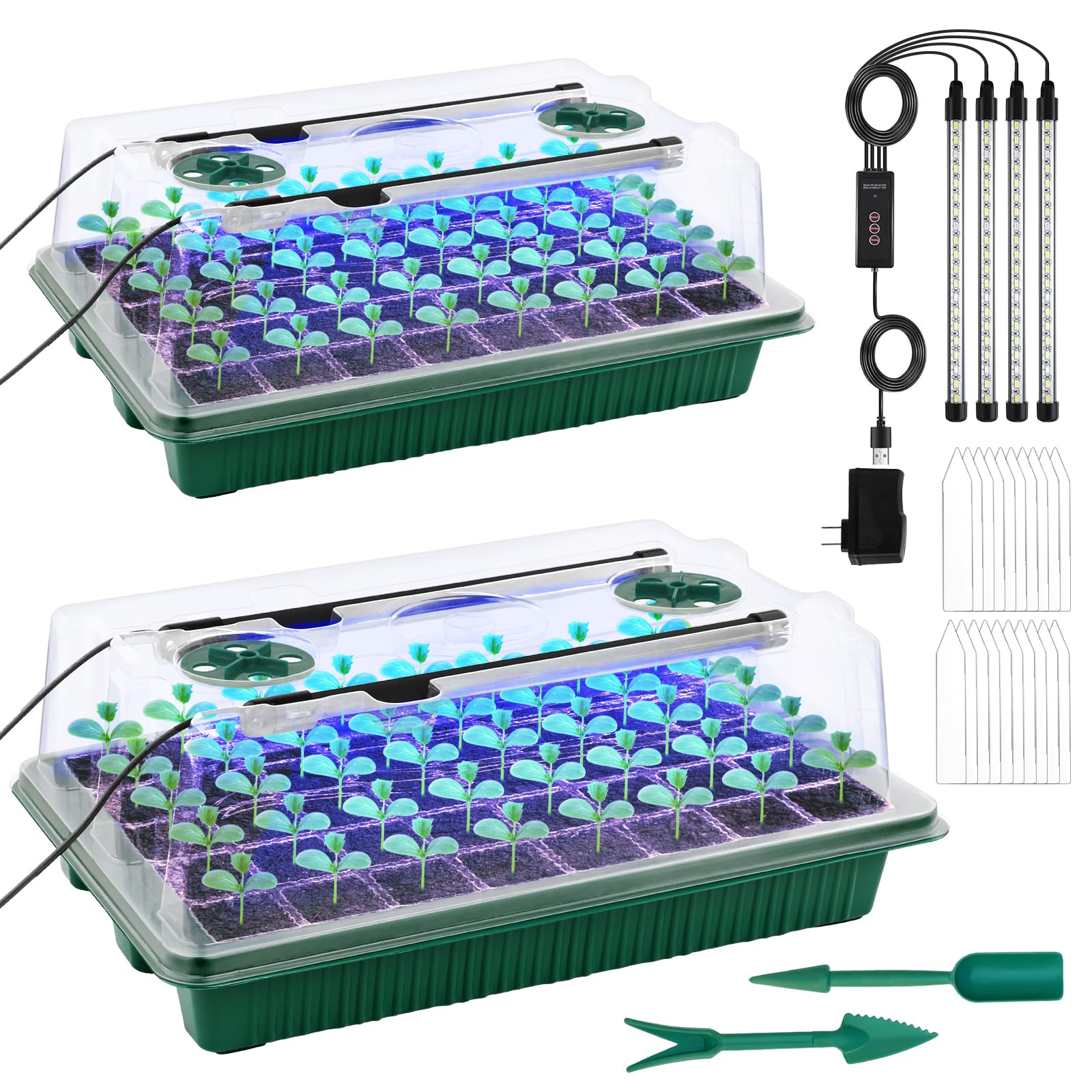 NEWKITS 2-pack starter tray with grow light supports indoor seed germination.