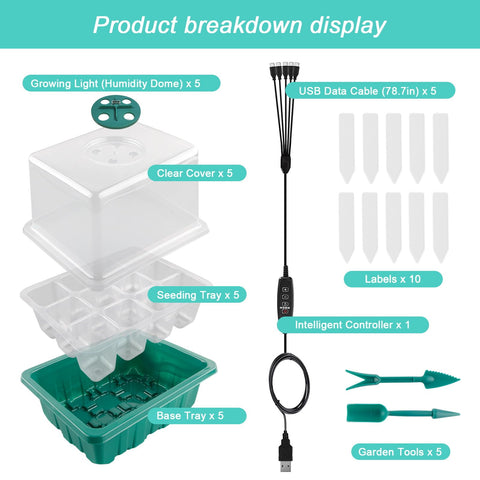 NEWKITS seed starter kit includes humidity dome, timer, labels, and tools