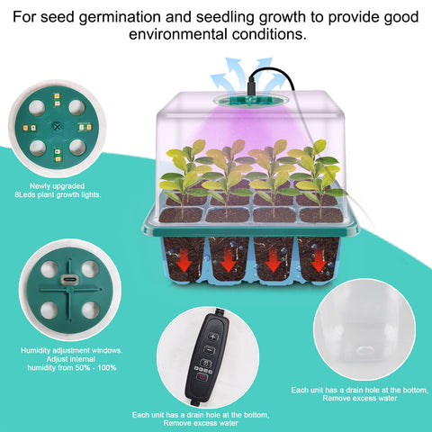 NEWKITS seed starter tray raised lid with humidity control to prevent legginess