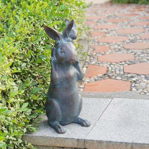 Newman House Studio father with child bunny sculpture for yard display.