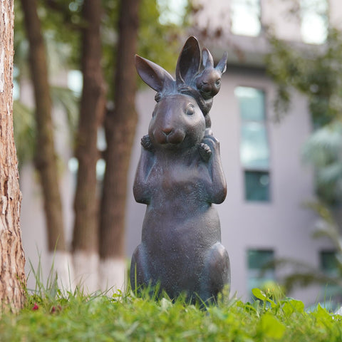 Newman House Studio hand-painted bunny figurine, durable resin for porch or shelf.