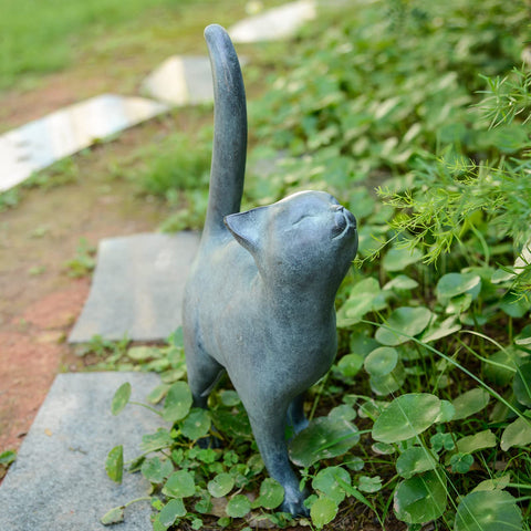 Newman House Studio kitten statue with verdigris finish for garden charm