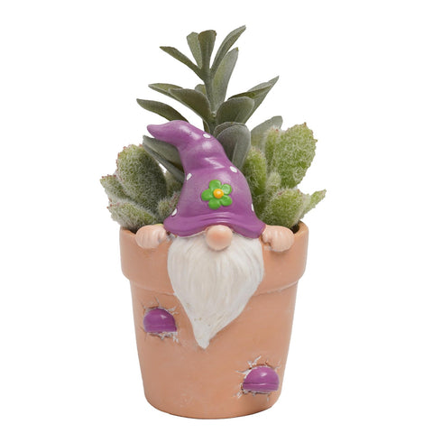 Newman House Studio purple spring planter with gnome for shelves or desks