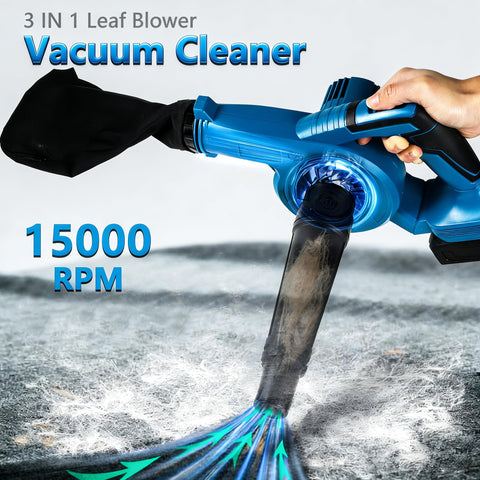 Cordless blower reaching tight corners for fast garage and patio cleaning