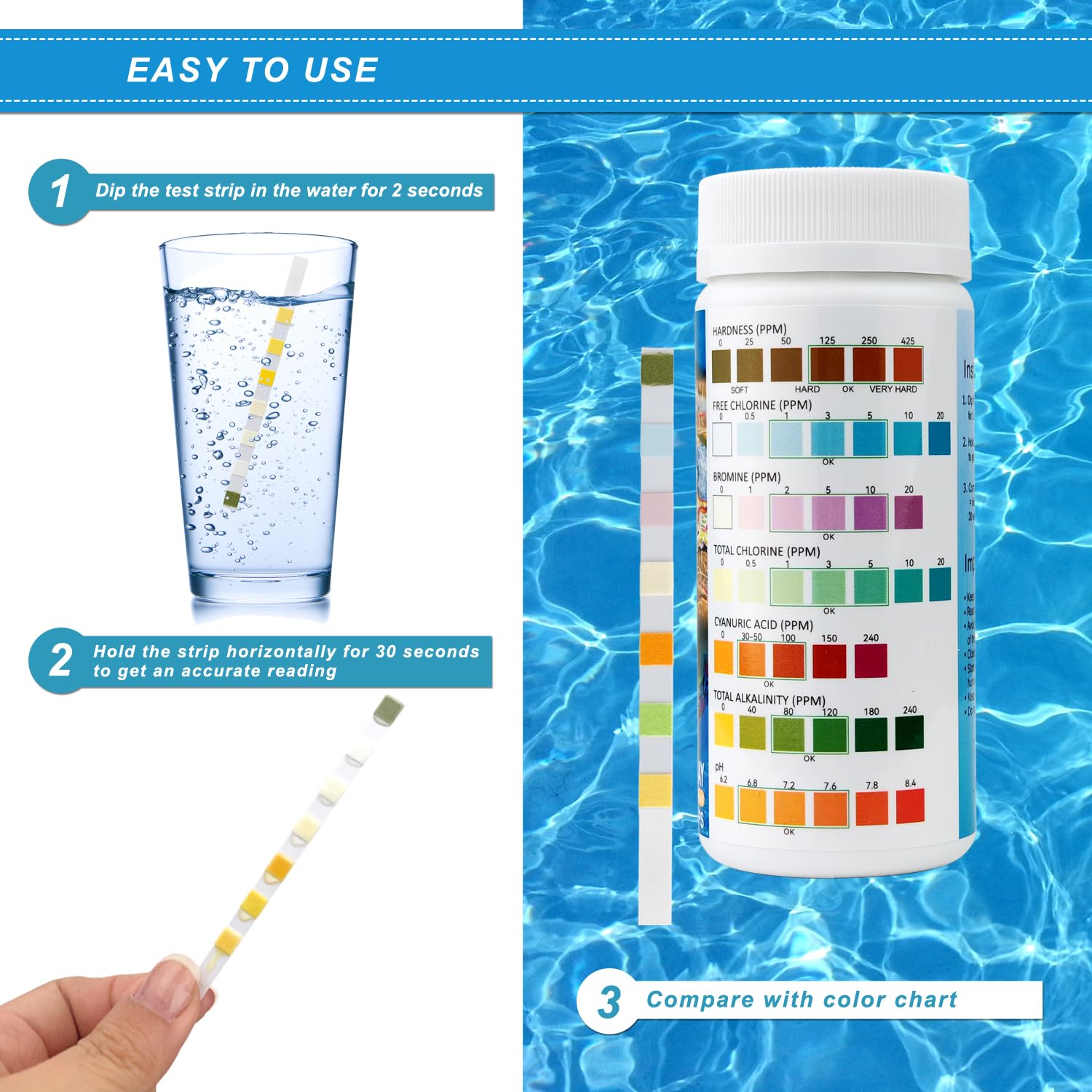 Newpol color chart comparison for clear pool chemistry readings.