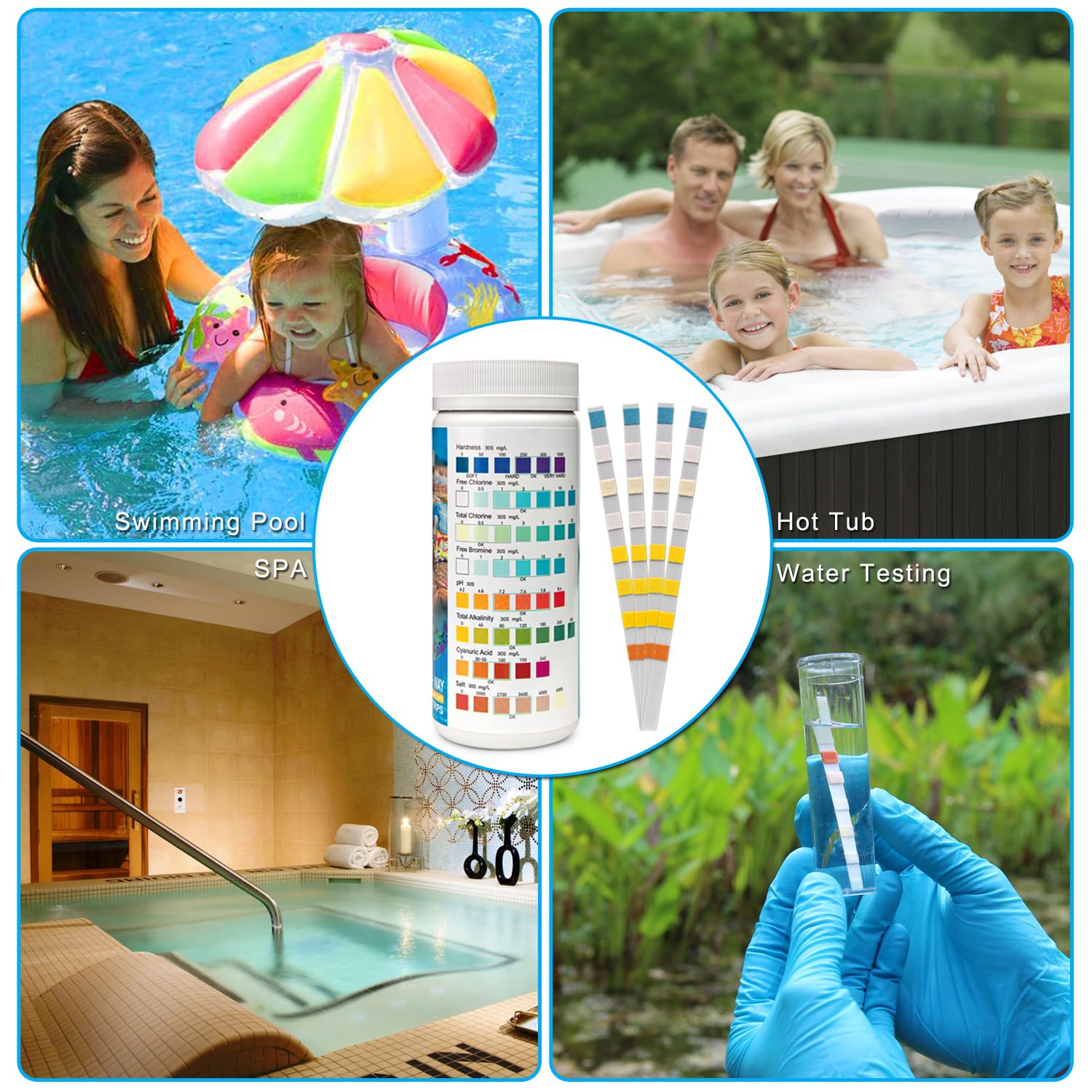 Newpol strip dipped into water sample for fast reading.