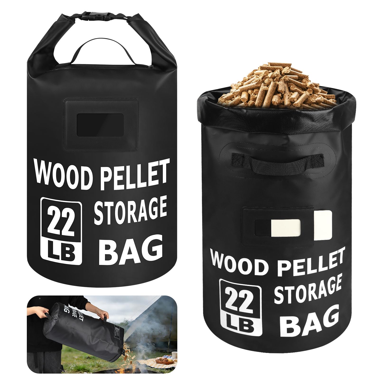 NewShot 22lb pellet bag with front pour handle for easy outdoor fueling