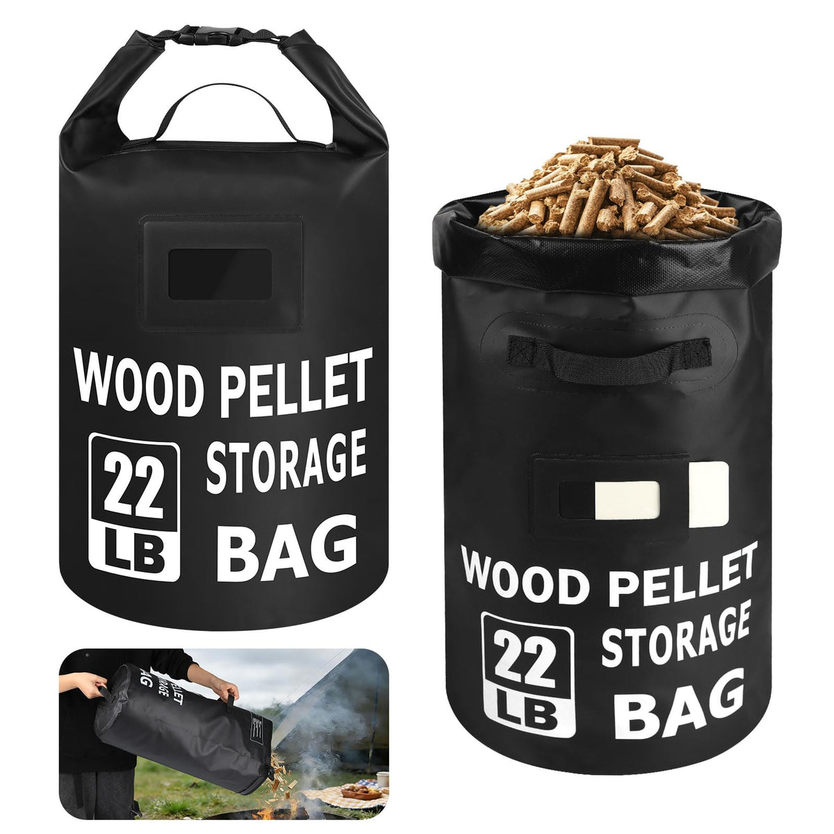 NewShot 22lb pellet bag with front pour handle for easy outdoor fueling