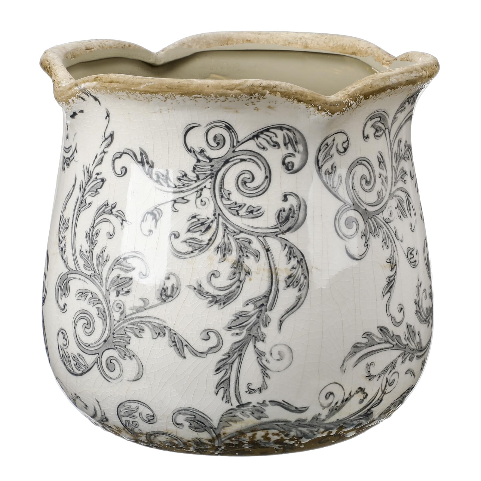 Newtay 6-inch ceramic planter with gray scroll crackle glaze for stylish indoor greenery