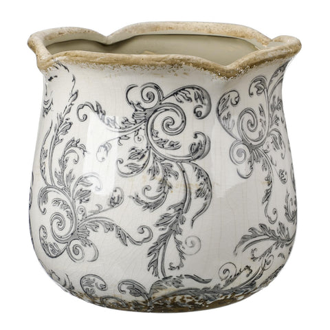 Newtay 6-inch ceramic planter with gray scroll crackle glaze for stylish indoor greenery