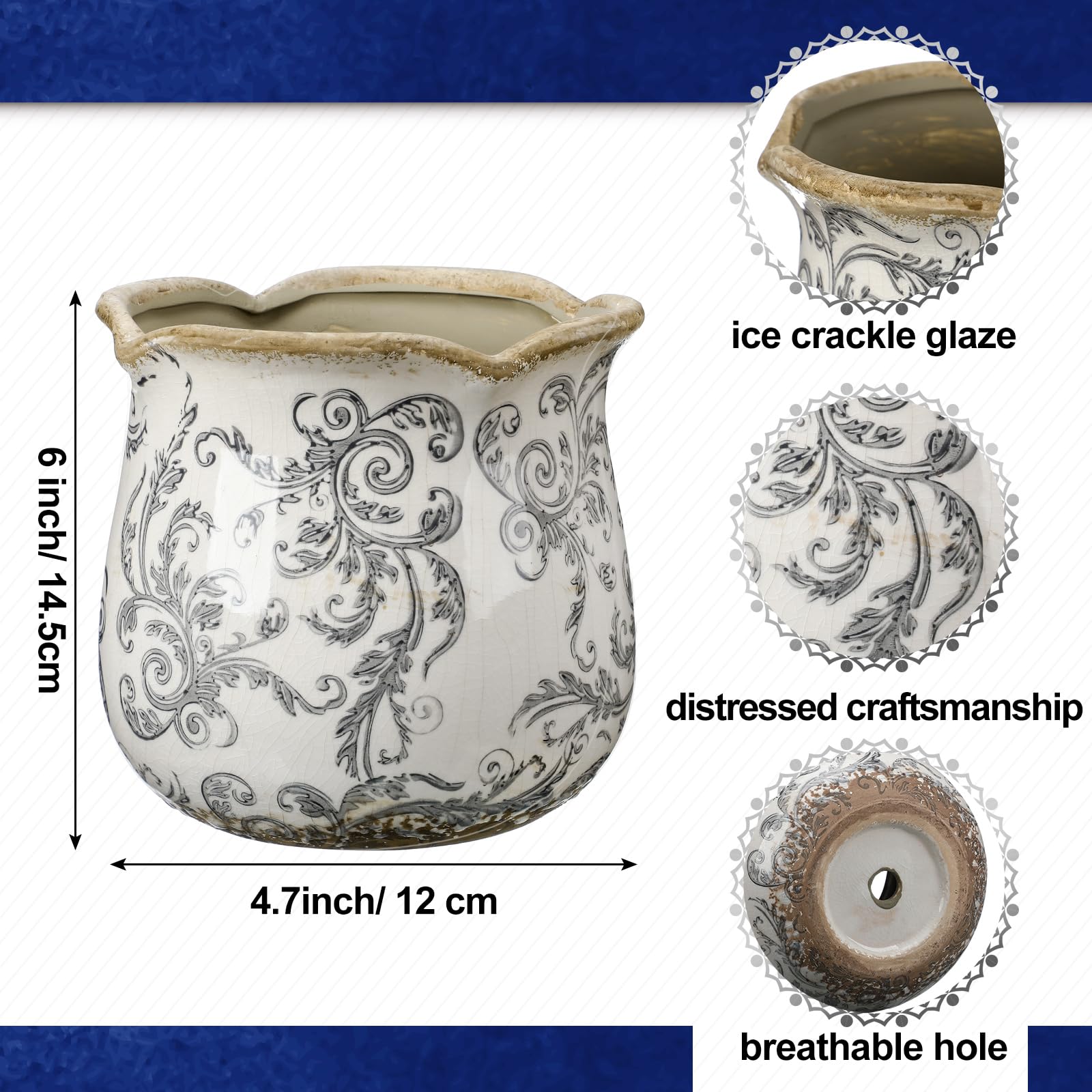 Newtay crackle glaze closeup showing unique ice crack detail in a vintage-inspired pot