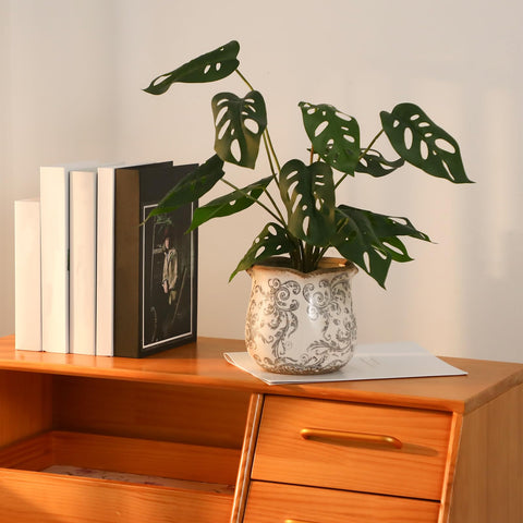 Newtay gray vintage planter used as a decorative piece in a living room