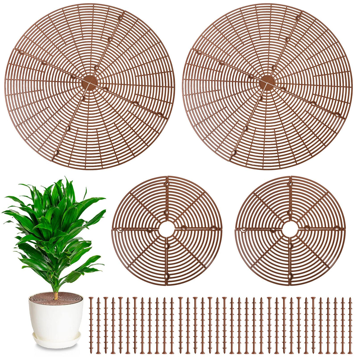 Newtay large diameter grid cover on a pot protects from pets