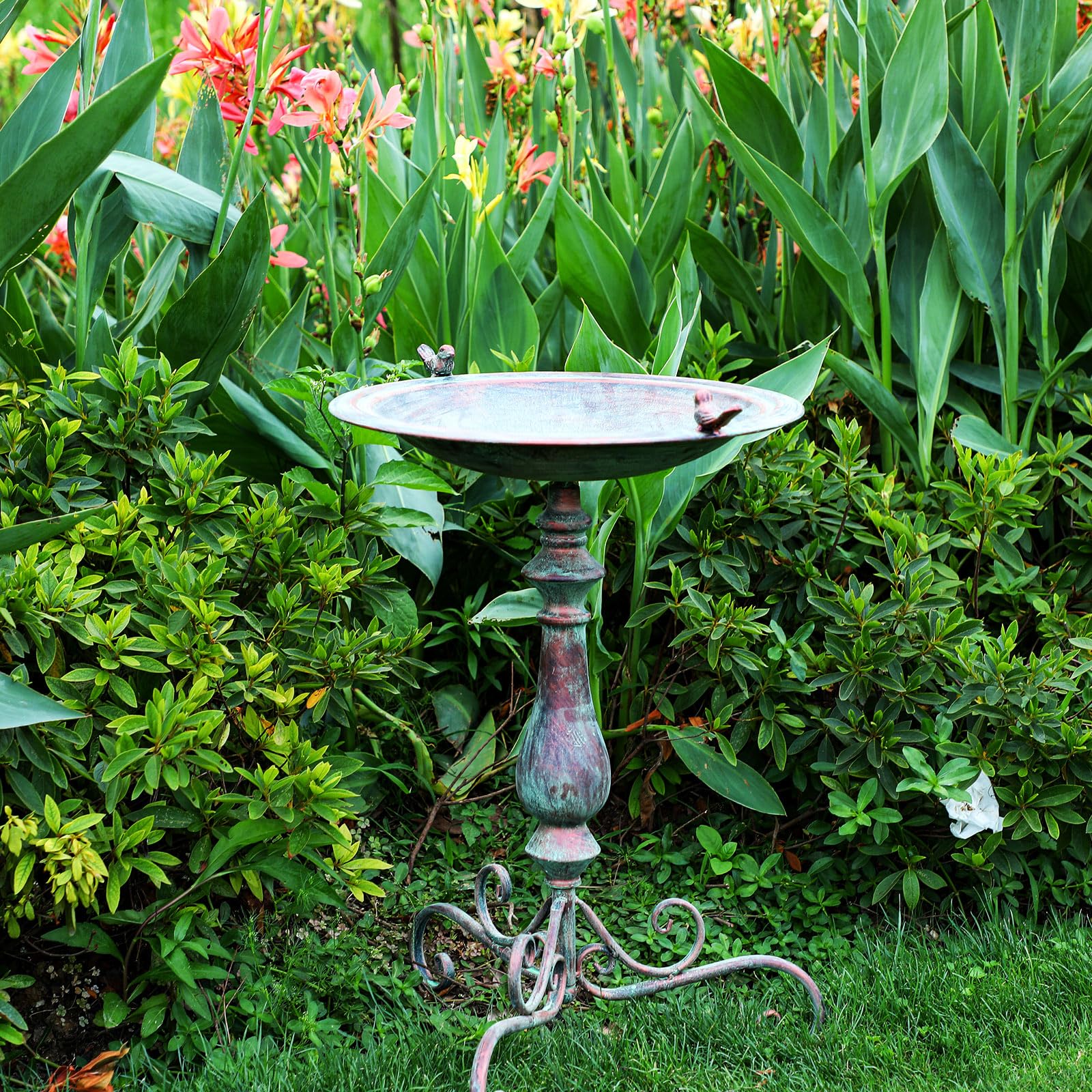 Newtay vintage pedestal base standing adds timeless decor to outdoor space.