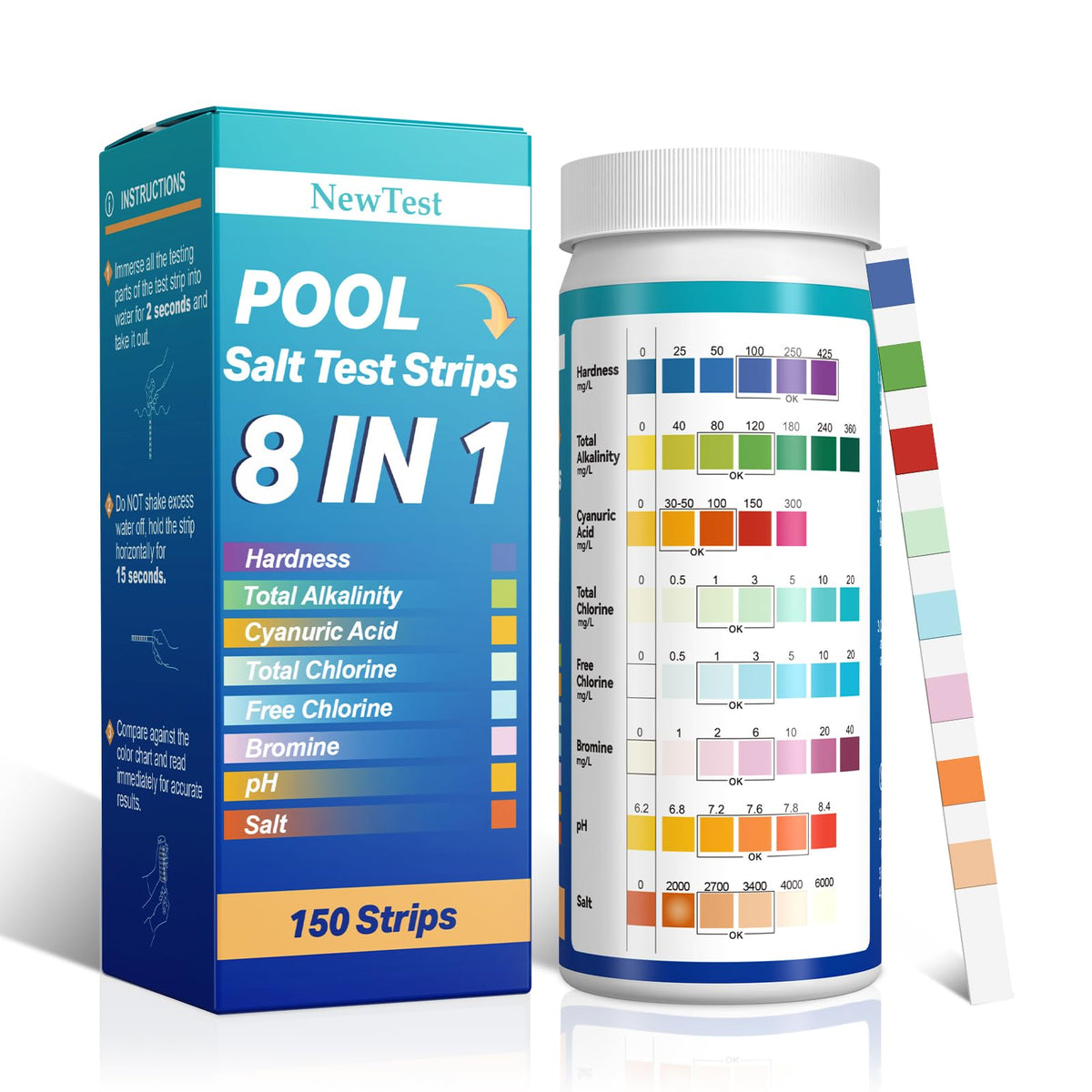 NewTest pool salt strips package with 150 tests for ongoing pool care