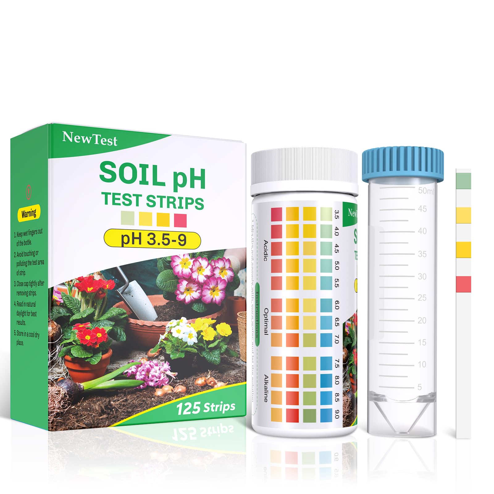 NewTest soil pH test strips with colorimetric blocks for accurate garden readings