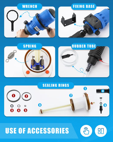 NEWTRY fertilizer injector close-up cylinder and piston highlight durable precision mechanism.